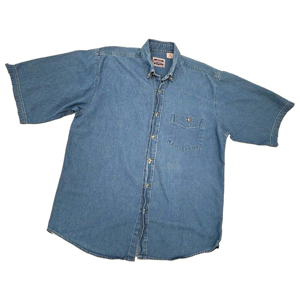 Vtg Reservoir Sportswear Men's LT Big & Tall Blue Denim Short Sleeve Pockets